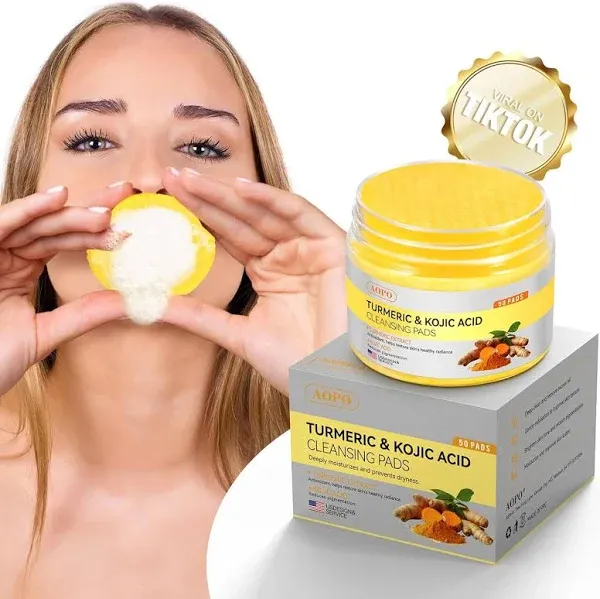 Kojic Acid and Turmeric Cleansing Pads, 50 Pcs, for Face Cleansing and Exfoliation