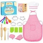 Toyze Kids Apron Kitchen Toys 20pcs: Educational Toys Cooking Baking Set with Cookbook, Kids Chef Hat Role Play Dress Up Clothes, Ideal Easter