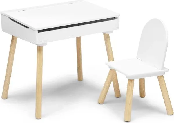 KID TODDLER DESK SET with Chair Lift-Top Desk White