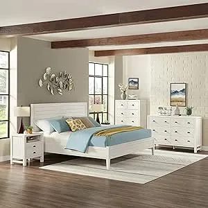 Alaterre Furniture Arden Bedroom Set, King Bed, Driftwood White