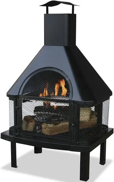 45 in. H Steel Wood Burning Outdoor Fireplace with Chimney and Included Wood Grate and Cooking Grate