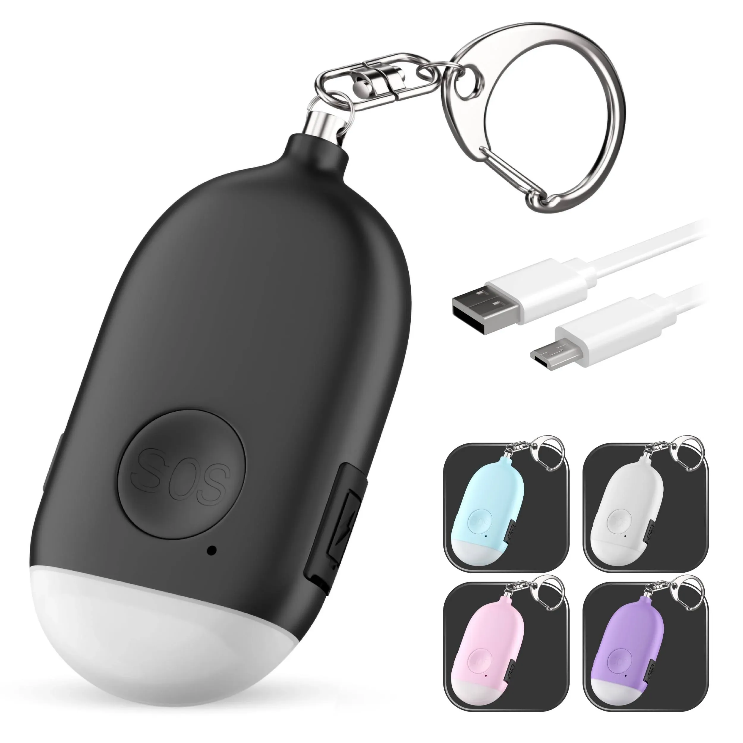 Personal Alarm Keychain for Women Self Defense - USB Rechargeable 130 dB Loud Safety Siren Whistle with LED Light – Panic Button or Pull Pin Alert Device Key Chain by WETEN (Black)