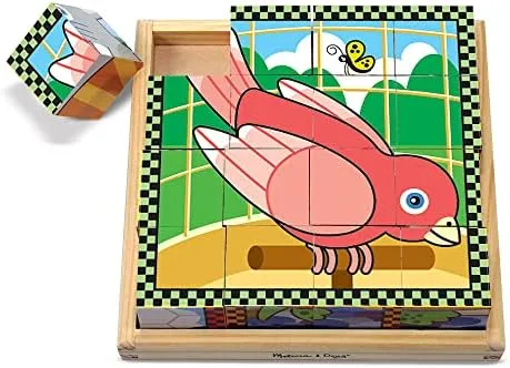 Melissa &amp; Doug Pets Wooden Cube Puzzle With Storage Tray (16 pcs)