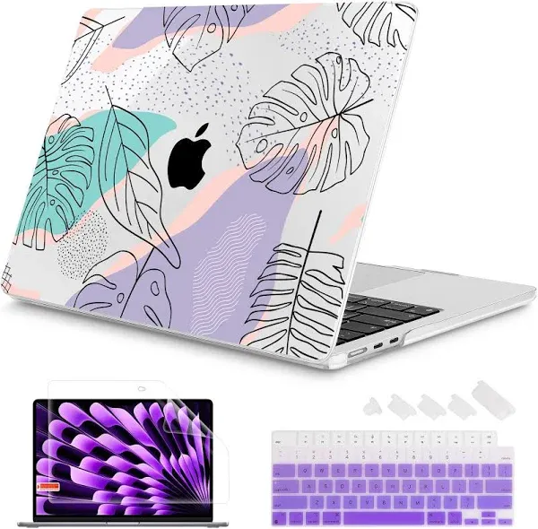 Mektron Designed for 2024/2023 MacBook Air 15 INCH M3 A3114 /M2 A2941 Case, Printed Plastic Hard Shell Cover with 15.3" Liquid Retina Display Touch ID, Abstract Botanical