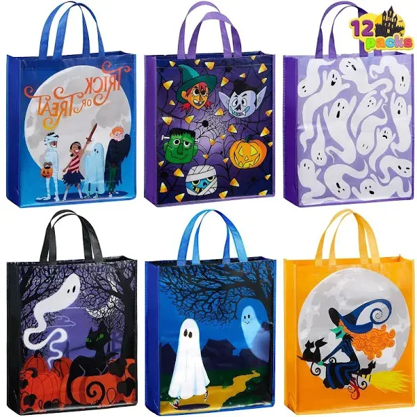 JOYIN 12 Halloween Large Treat Goody Tote Bags 17” x 15” for Halloween Trick or Treat Candy Bags, Gift Goodie Bags, School Classroom Bags, Party Favor Supplies