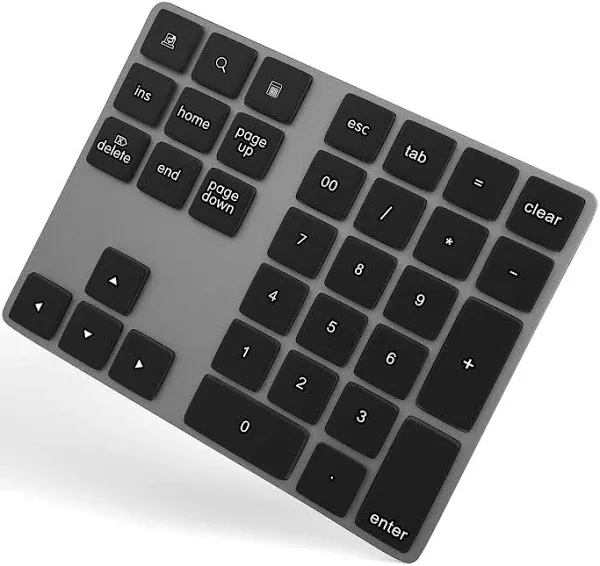 Foloda Bluetooth Numeric Keypad Aluminum Rechargeable 34-Keys Wireless Number Pad External 10 Keys Numpad Data Entry Compatible for Laptop MacBook