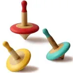 Handmade Wooden Set of 3 Spin Tops(Red, Blue, Yellow)| Colorful| 100% Child S...