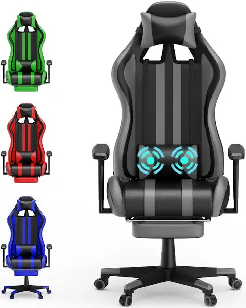 Soontrans Blue Gaming Chair with Massage,Ergonomic Office PC Computer Chair,High Back Gamer Chair with Footrest,Recliner Video Game Chair