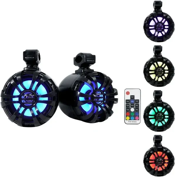 Rockville Pair WB65KLS Black 6.5&#034; 300W Metal Marine Wakeboard LED Tower Speakers