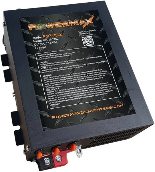 PowerMax PM3 75LK RV Power Converter - 12 Volt 75 Amp with 3 Stage Smart Charging Mode, Lithium Compatible