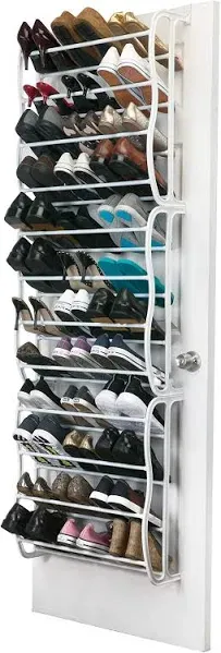 Simplify 36 Pair Adjustable Hanging Over the Door Shoe Rack, 12 Tier, in White