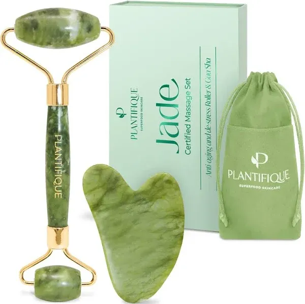 Plantifique Premium Certified Jade Roller Gift and Gua Sha Set