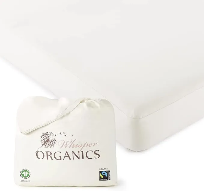 Organic Cotton, 100% Waterproof Mattress Protector Pad – Soft, Hypoallergenic, Breathable Bed Cover – GOTS & Fair-Trade Certified – 17 in. Deep, Full Size Mattress Cover by Whisper Organics