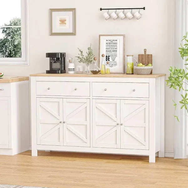 Sideboard Buffet Cabinet With Storage, 55&#034; Large Kitchen Storage Cabinet White