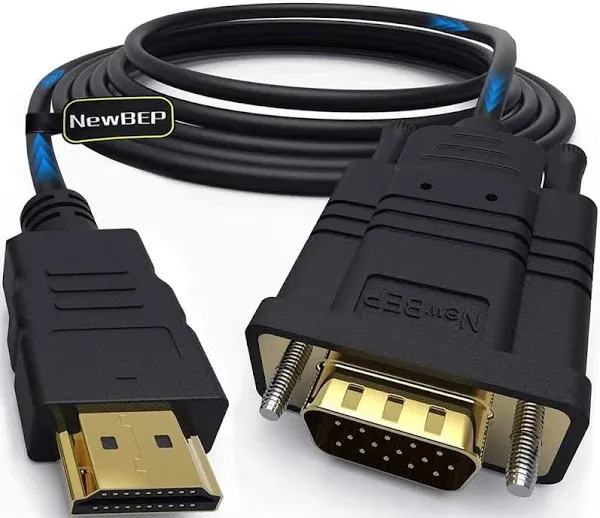 NewBEP HDMI to VGA Adapter Cable, 6ft/1.8m Gold-Plated 1080P Male Active Video Converter Cord Support Notebook PC DVD Player Laptop TV Projector Monitor Etc