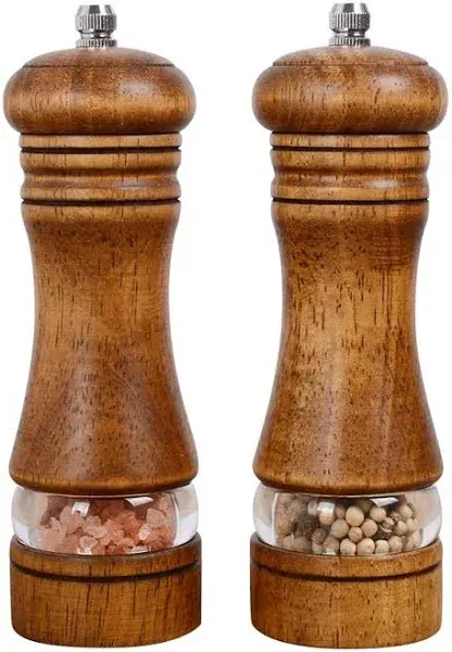 Haomacro Pepper Grinder,Wood Salt and Pepper Grinder Mills Sets Classic Manual Salt Grinder Refillable Pepper Mill Sets with Acrylic Visible Window