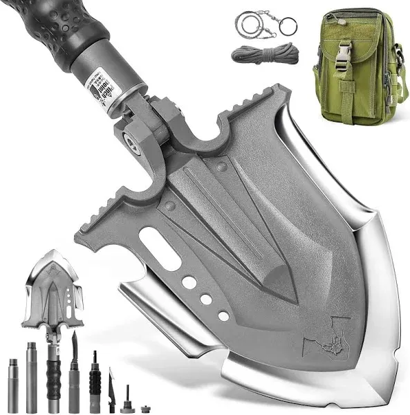 Zune Lotoo Survival Shovel Multitool 28 in 1 Luxury Kit, Tactical Camping Folding Shovel, Unbreakable Martensitic Steel Adjustable 7 Angles 24-35.4'' Length, Compact Gear for Outdoor Hiking Emergency