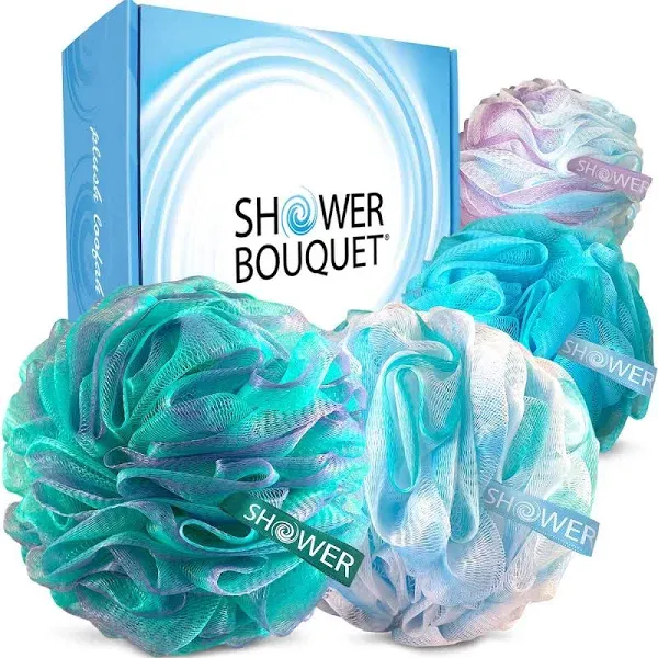 Loofah Bath-Sponge Swirl-Set-Xl-7<wbr/>5G by : Extra-Large Mesh Pouf (4 Pack Color Swi