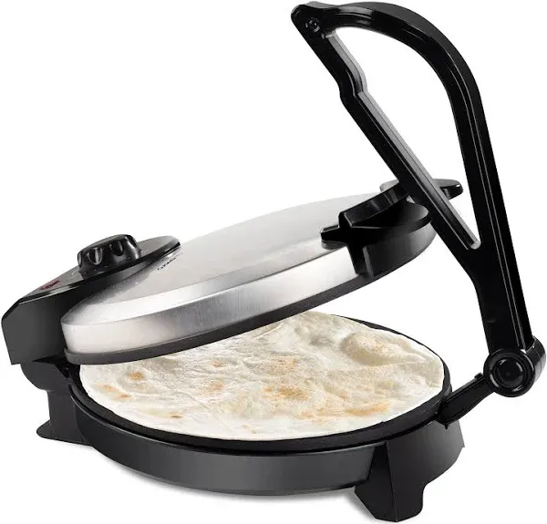 CucinaPro Electric Tortilla Maker - 10" Roti, Flatbread, Non-Stick Cooking Plates with Ready Light and Cord Wrap