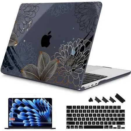 Mektron Designed for 2024/2023 MacBook Air 15 INCH M3 A3114 /M2 A2941 Case, Printed Plastic Hard Shell Cover with 15.3" Liquid Retina Display Touch ID, Abstract Botanical