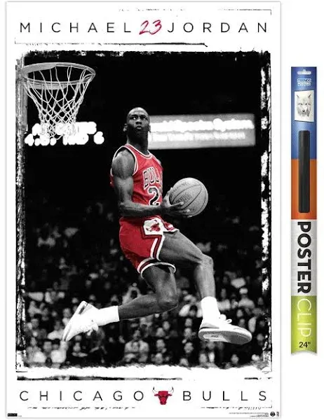 Trends International Michael Jordan - Dunk Wall Poster, 14.725" x 22.375", Premium Poster & Mount Bundle