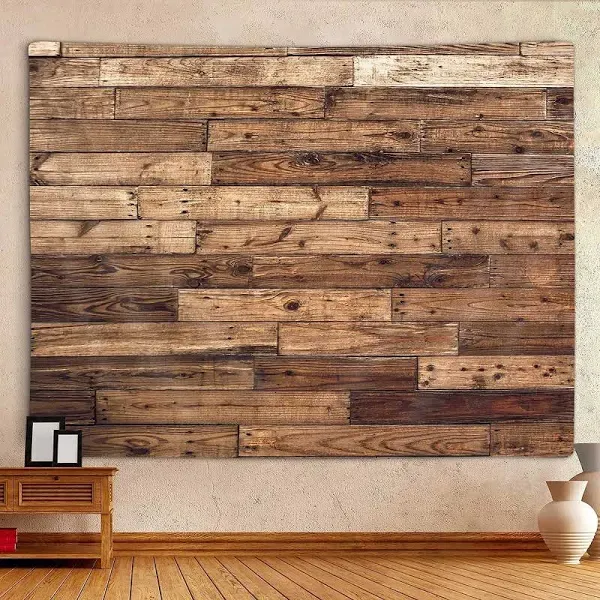 MERCHR Rustic Wooden Country Barn Door Tapestry Wall Hanging, Farmhouse Brown Wood Primitive Plank Wall Texture Tapestry Home Decor Living Room Bedroom 60X40 Inches