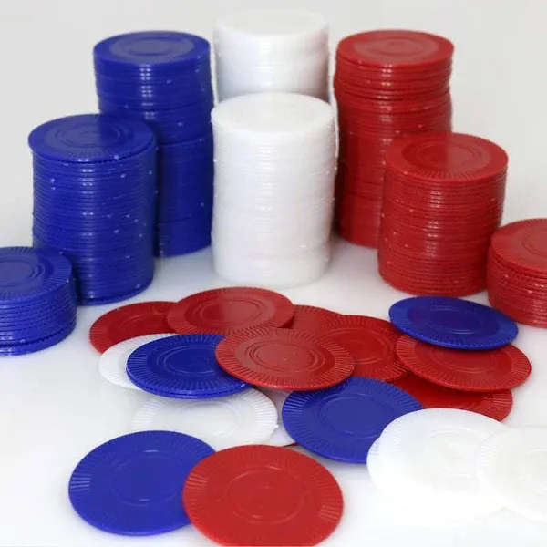 Giftexpress Lot of 300, Plastic Poker Chips for Kids Game Play, Learning Math Counting, Bingo Game, Red, White & Blue 100 Pcs ea