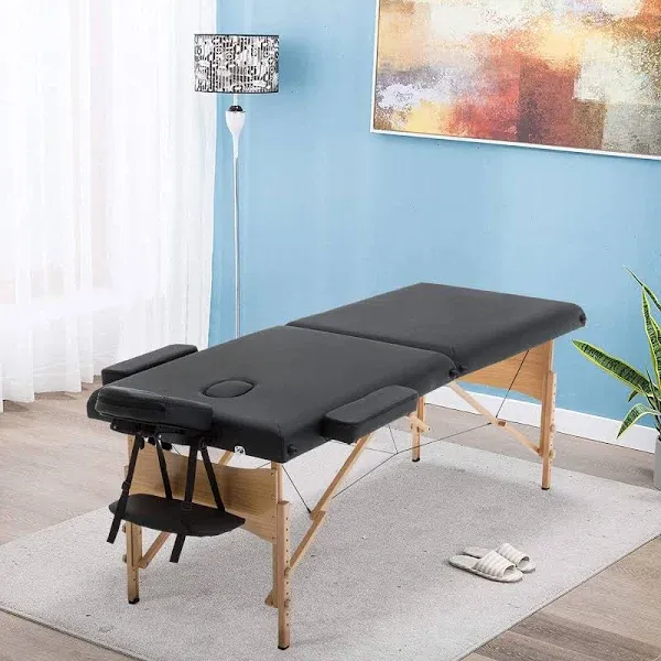 Sentiment 73 Inches Long 28 Inches Wide Folding Portable Massage Table with Carrying Case Black