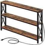 Rolanstar 3 Tier Narrow Console Storage Shelf Power Outlet 47” Entryway Metal Frame Behind 