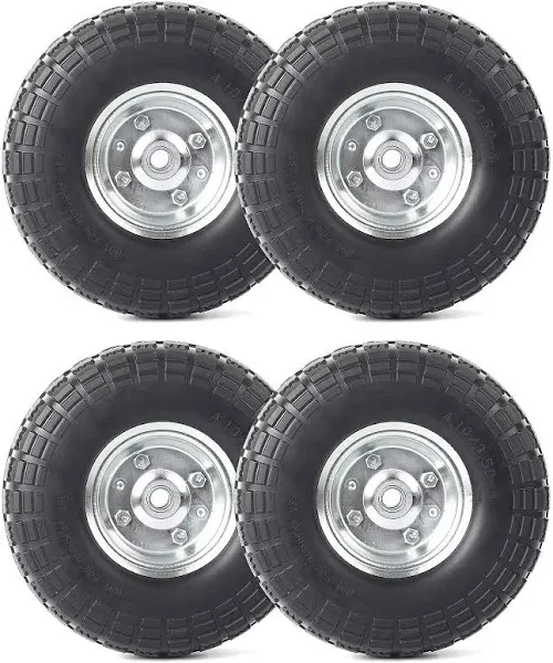 (4 Pack) AR-PRO 10" Heavy-Duty Replacement Tire and Wheel - 4.10/3.50-4" with 10" Inner Tube, 5/8" Axle Bore Hole, 2.2"