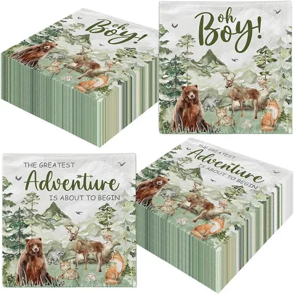 Adventure Baby Shower Napkins,Let The Adventure Begin Supplies 40pcs Oh Boy Woodland Forest Napkins for Mountain Wilderness Baby Shower Party Supplies