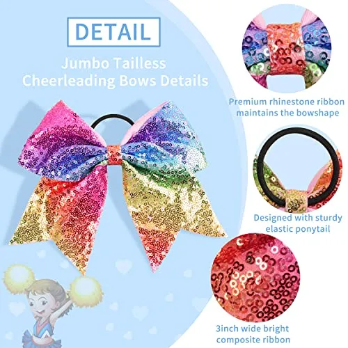 12pcs 7&#034; Large Glitter Cheer Hair Bows Ponytail Holder Elastic Band Handmade For