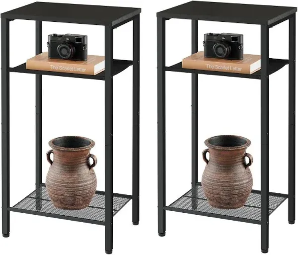  2-Set 3 Tier End Table, Telephone Table Set of 2, Tall Side Table 2 Pack Black