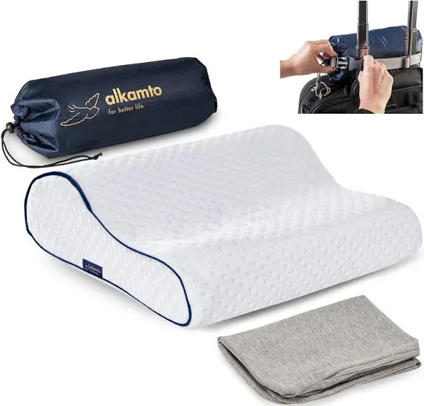 Memory Foam Pillow for Travel and Camping with Extra Cotton Cover – Easy to C...