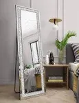 MUAUSU Crystal Full Length Floor Mirror- 59"×18" Crushed Diamond Full Body Mirror Silver Long Standing Mirror for Bedroom Living Room Bathroom Wall Mounted