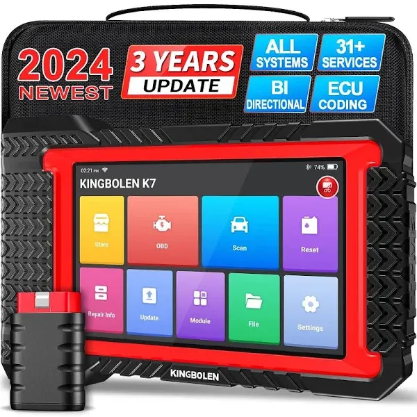 KINGBOLEN K7 OBD2 Scanner Bluetooth: 3-Year Fr-ee Update, 2024 Bidirectional Scan Tool with ECU Coding, 31+ Resets, FCA AutoAuth, Crankshaft Relearn/Active Test, Car Diagnostic Scanner for All Systems