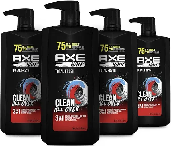 AXE 3-in-1 Body Wash, Shampoo and Conditioner - Easy Hair and Body Care for Men, Light and Fresh Scent, 28 oz (4 Pack)