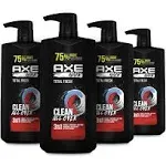 AXE 3-in-1 Body Wash, Shampoo and Conditioner - Easy Hair and Body Care for Men, Light and Fresh Scent, 28 oz (4 Pack)