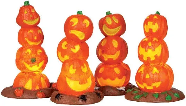 NEW LEMAX Halloween LIGHT UP PUMPKIN STACK, SET/4, B/O (4.5V) #34623