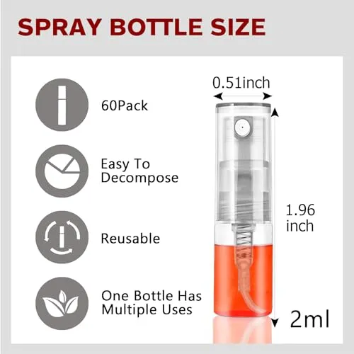 Csdtylh Mini Spray Bottle 2ml, Refillable Glass Spray Bottle, Glass Bottle Atomizer, Perfume Mouthwash Atomizer for Cleaning 2ml