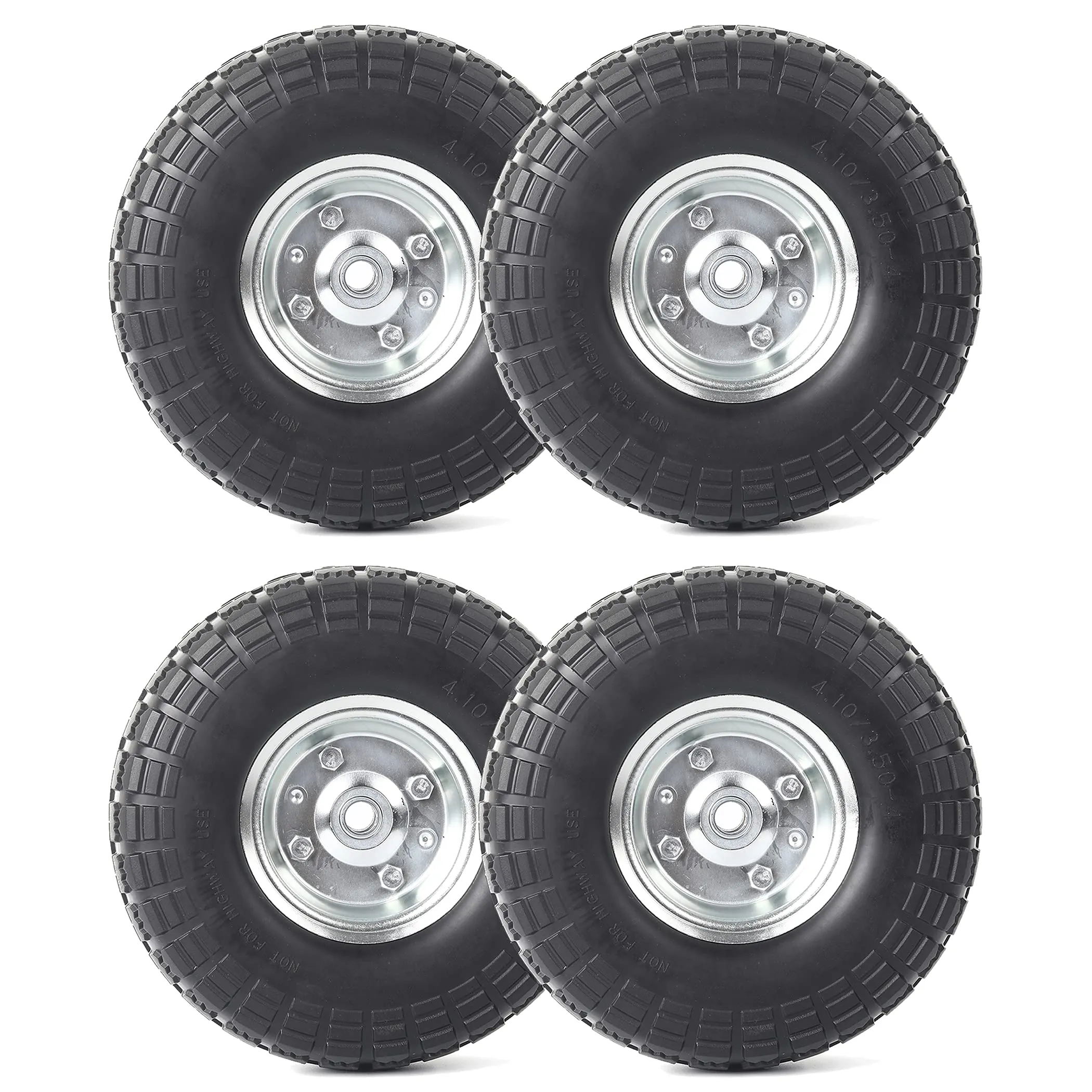 (4 Pack) AR-PRO 10" Heavy-Duty Replacement Tire and Wheel - 4.10/3.50-4" with 10" Inner Tube, 5/8" Axle Bore Hole, 2.2"