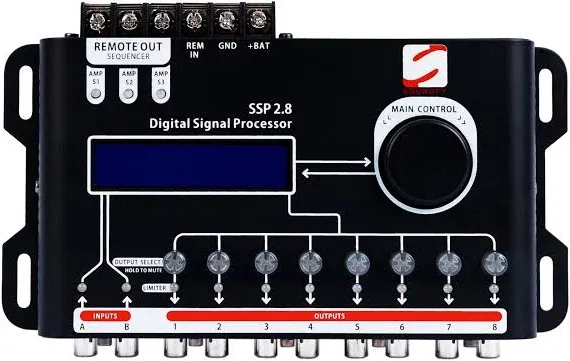 SSP 2.8 Digital Crossover and Equalizer 2 Channel Inputs and 8 Channel Outputs Full Digital Signal Processor DSP Sequencer 15 Band Graphic Equalization 12 Presets