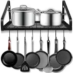 ZHOHO TANT Pot and Pan Hanger, Wall Mounted Pots and Pan Hanging Rack with 8 Hooks for Kitchen Cookware Utensils 2 DIY Methods Black Steel Hanging Pot Rack