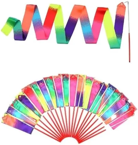 20 Pack Ribbon Dancing Wands Party Favors for Kids, Rainbow Birthday Decorati...