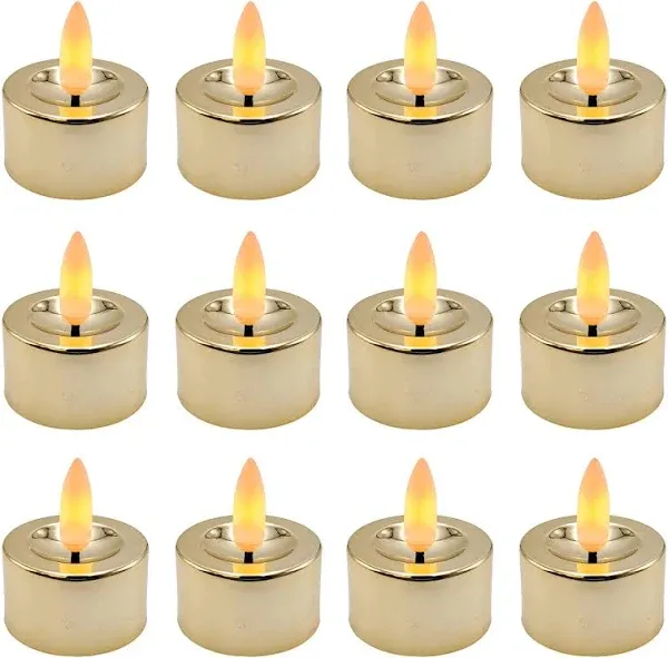 LUMABASE Battery Operated 3D Wick LED Tea Lights, Gold - Set of 12 86312