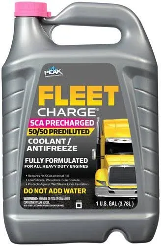 PEAK Fleet Charge SCA Precharged 50/50 Prediluted Antifreeze and Coolant for All Heavy Duty Engine Cooling Systems, 1 Gal.