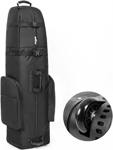 Golf Travel Bag with Wheels, Portable Golf Club Travel Cover for Airlines, 4 Large Pockets,1200D Heavy Duty Wear-Resistant, Soft Sided Foldable Golf Travel Case for Easy Storage