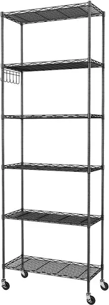 Homdox 6-Tier Storage Shelf Wire Shelving Unit Free Standing Rack Organization Adjustable Leveling Feet, Stainless Side Hooks, B