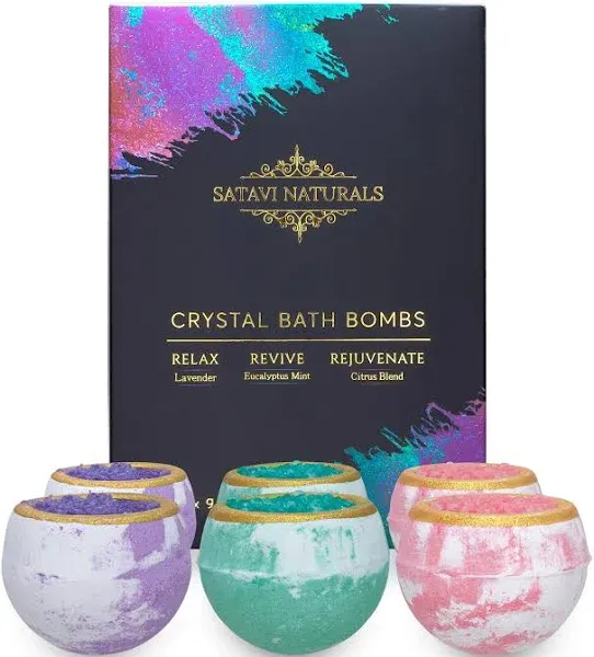 Crystal Bath Bombs (6 Pack) Luxurious Aromatherapy Bath Bombs Enriched with Nour