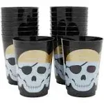 16 oz Plastic Tumbler Cups for Kids, Pirate Birthday Party Supplies (16 Pack)